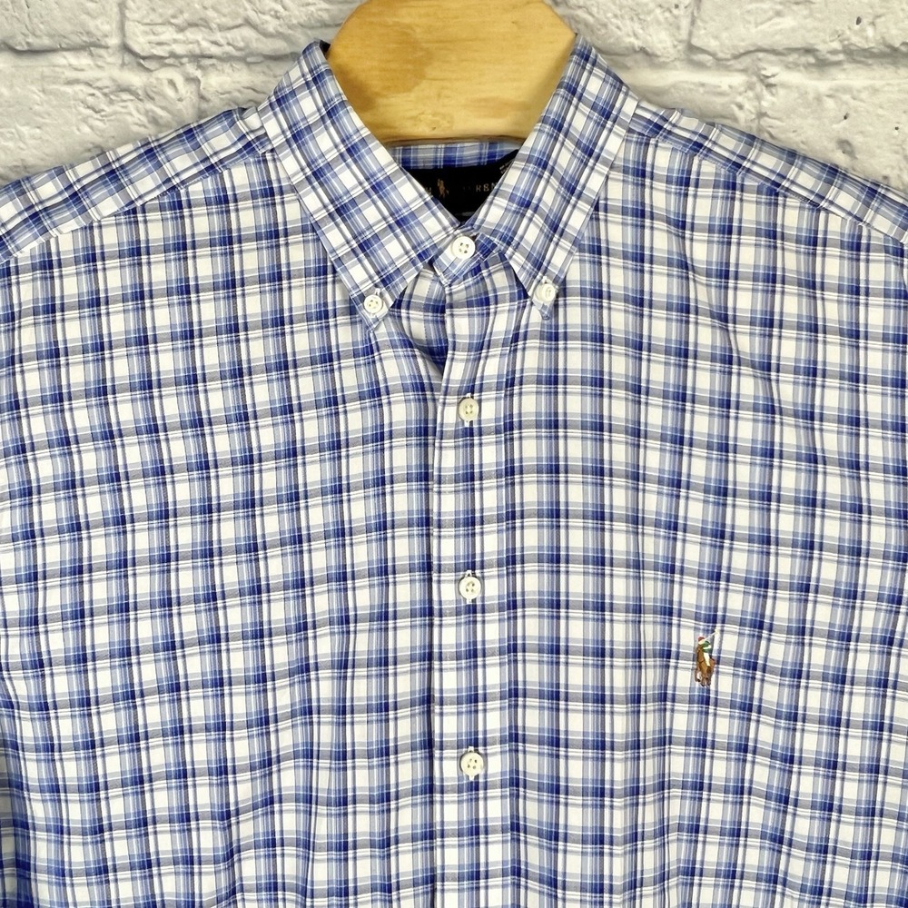 Ralph Lauren Men Blue White Long Sleeve Plaid Button Down Shirt Pony Sz XLT TALL